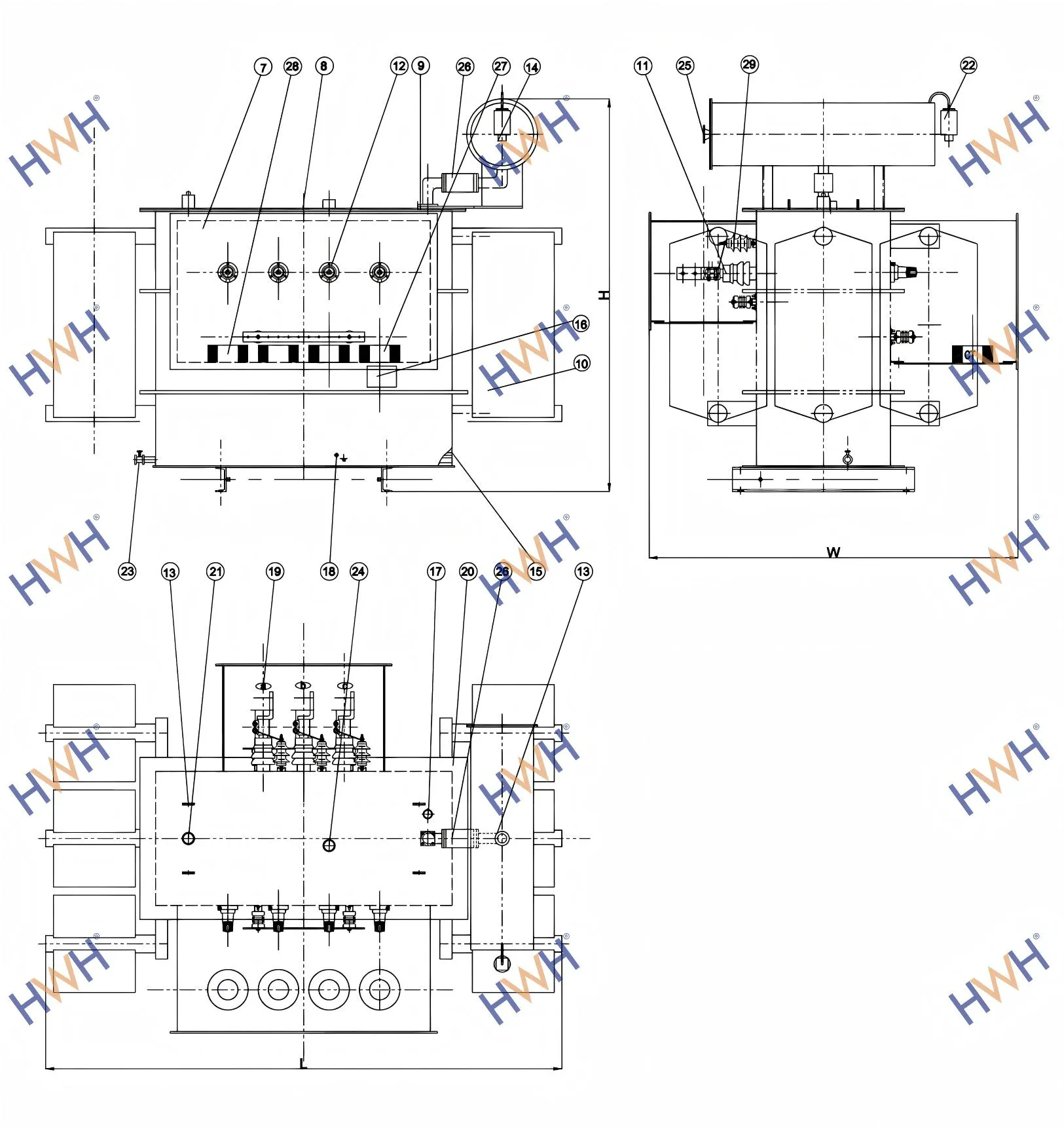 1500kva three phase oil immersed transformer accessories drawings