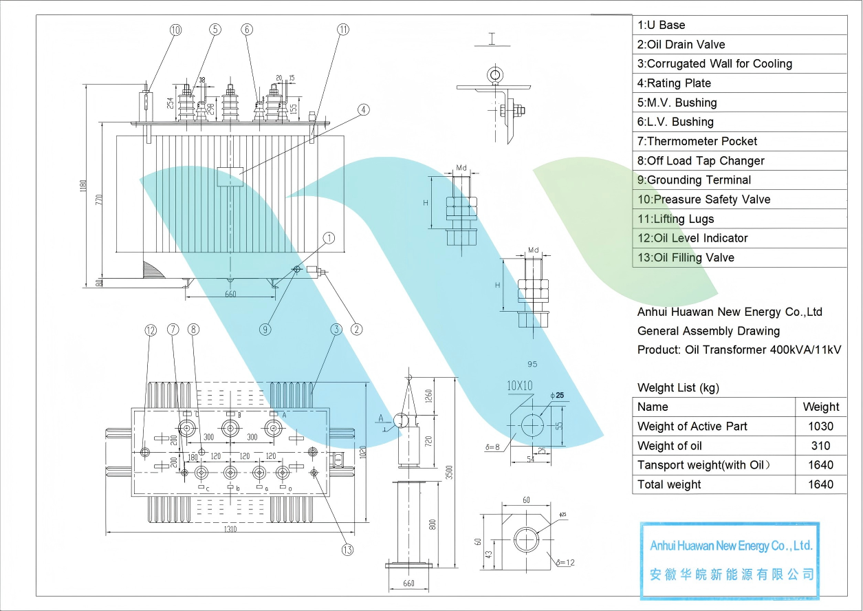 Figure 1. Huawan 400kVA Oil Immersed Transformer for Iraq Project, 11/0.416kV, 55 Degree Ambient.